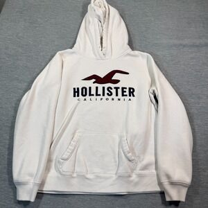 Hollister Hoodie Women L White Pullover Logo California Fleece Casual Warm